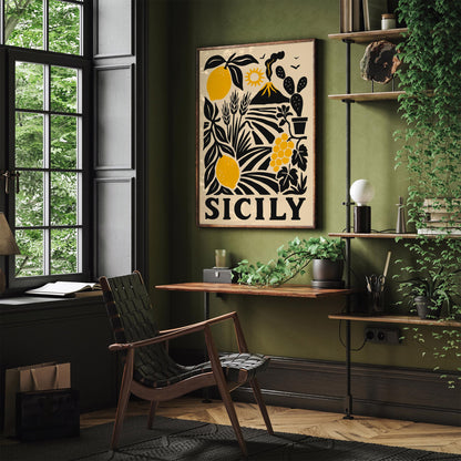 Sicily Retro Travel Poster