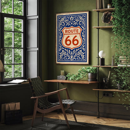 Rout 66 Poster - USA Blue and Red Art Print