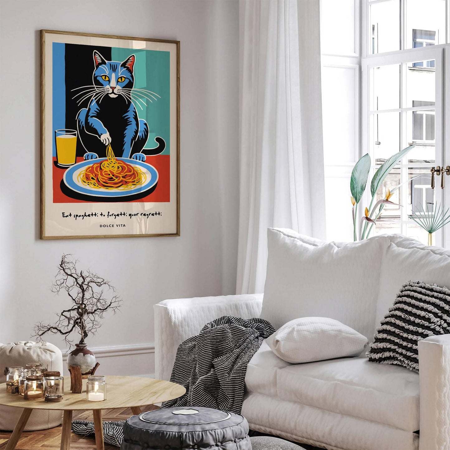 Dolce Vita Poster - Cat Spaghetti Lover Art Print