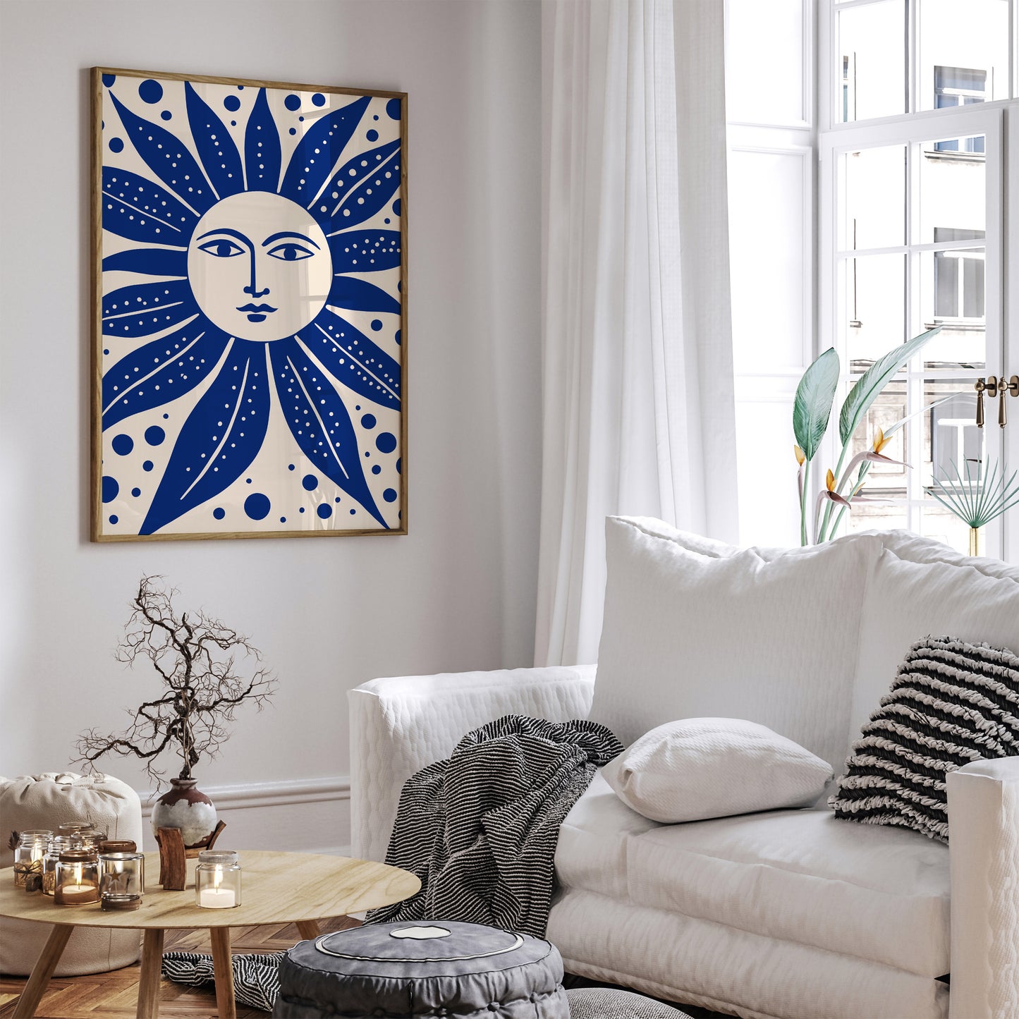 Rustic Blue Smiling Sun Wall Art