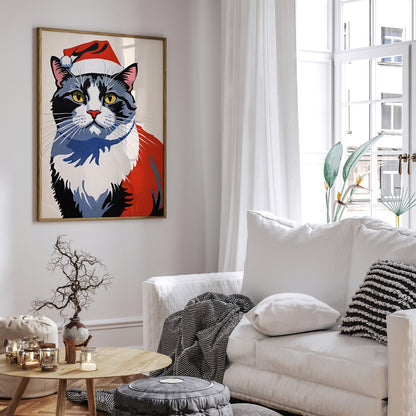 Christmas Cat Santa Wall Art