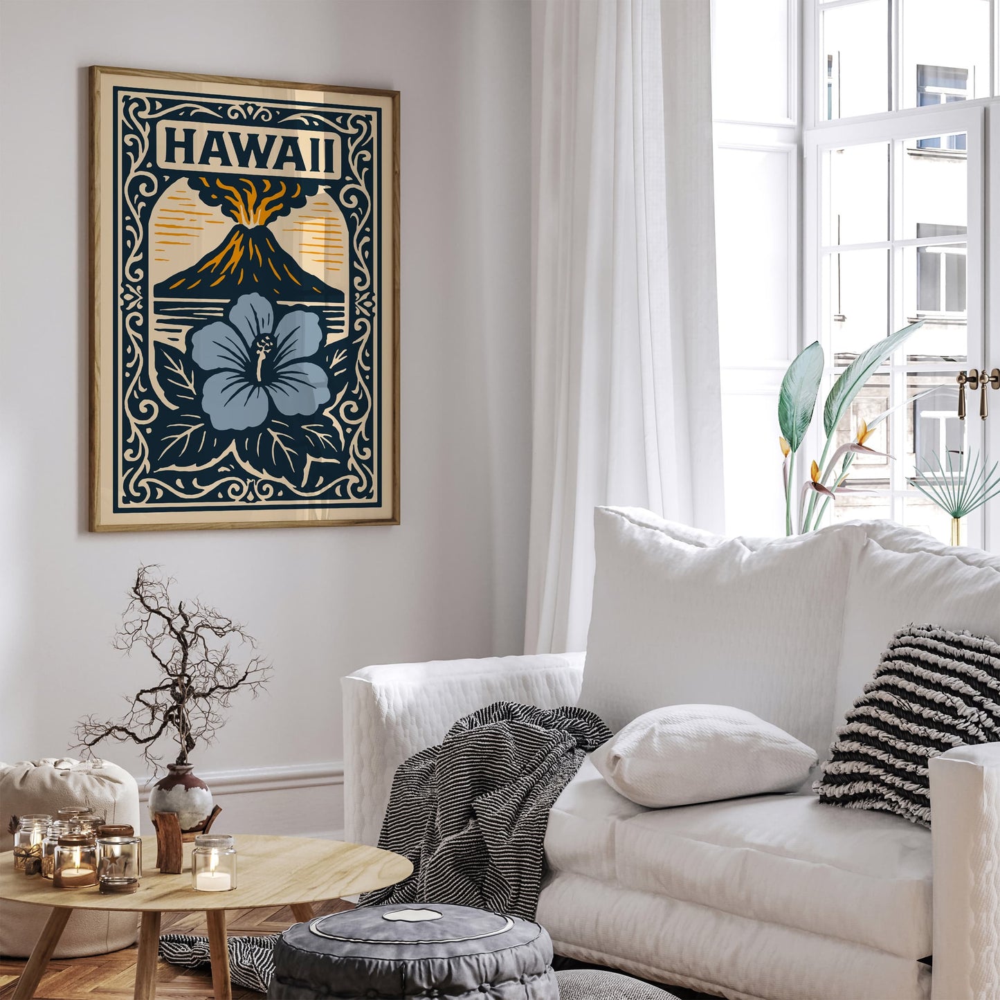 Hawaii Landscape Poster - Navy Blue Art Print