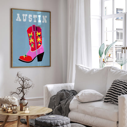 Austin Texas Poster - Cowgirl Boot