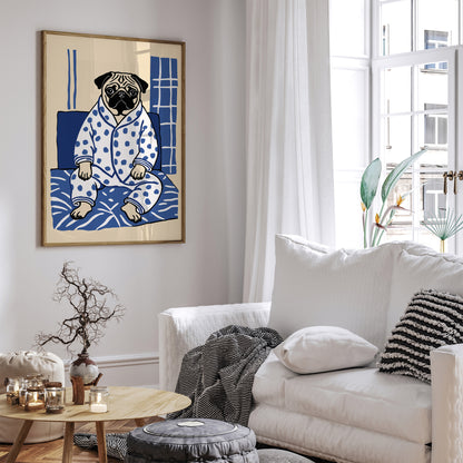 Funny Pug Dog in Pyjamas Poster