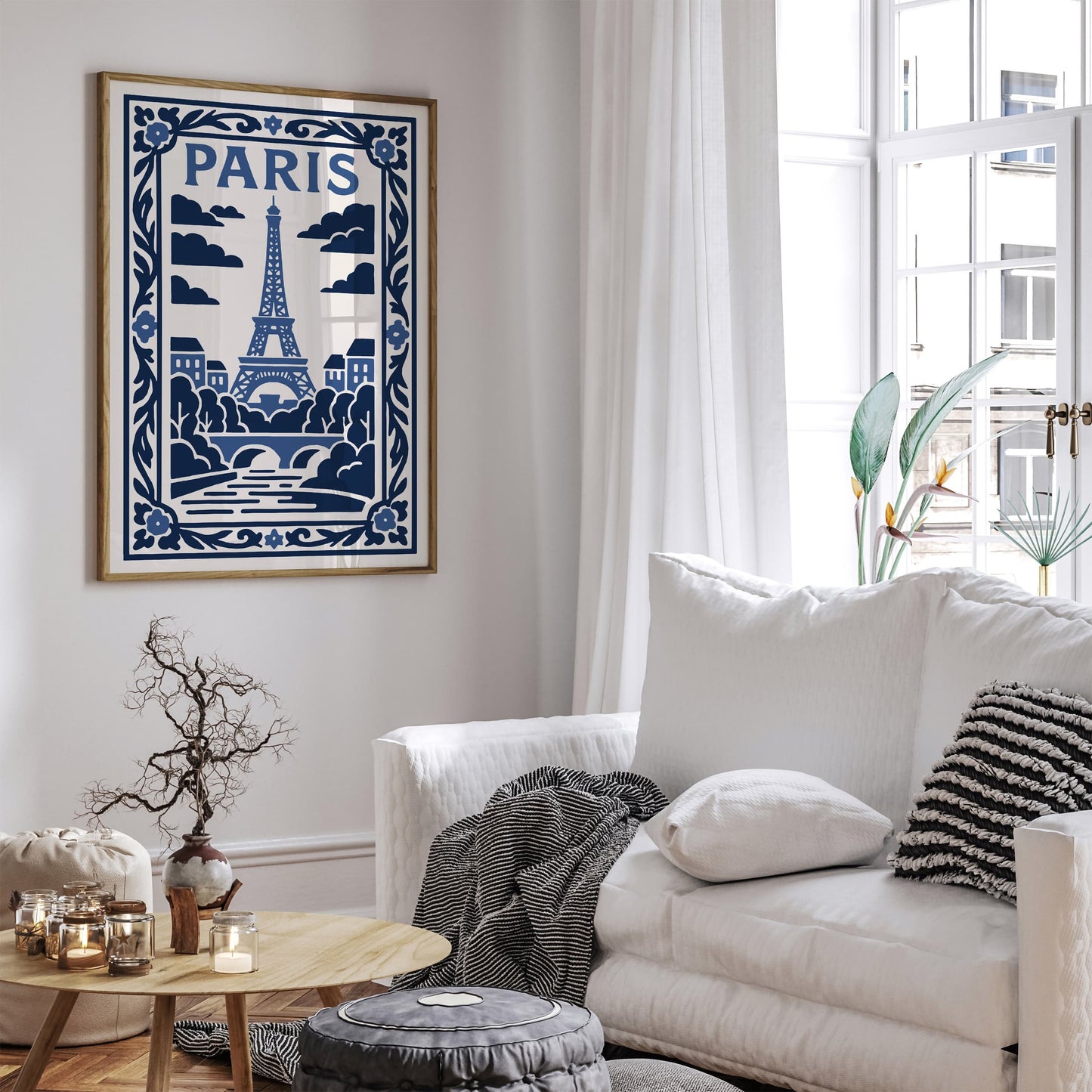 White and Blue Paris Eiffel Tower Poster