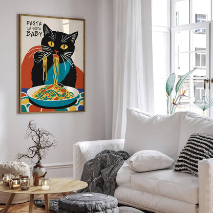 Pasta La Vista Baby Funny Cat Spaghetti Wall Art - HypeSheriff