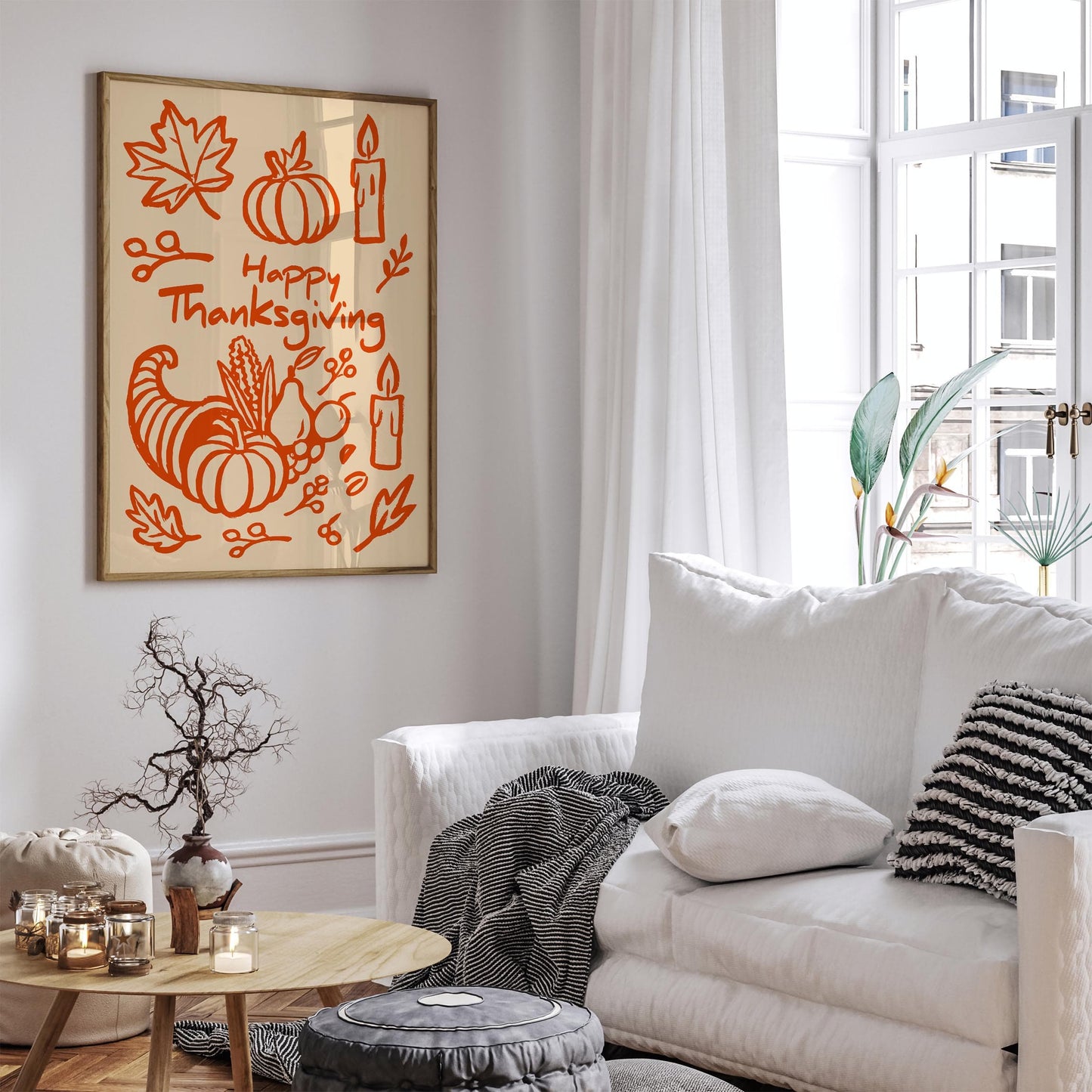 Happy Thanksgiving Wall Art Print – Orange Fall Holiday Decor