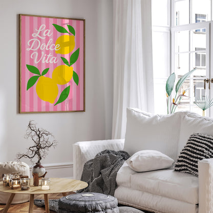 La Dolce Vita Poster - PInk Striped Pattern