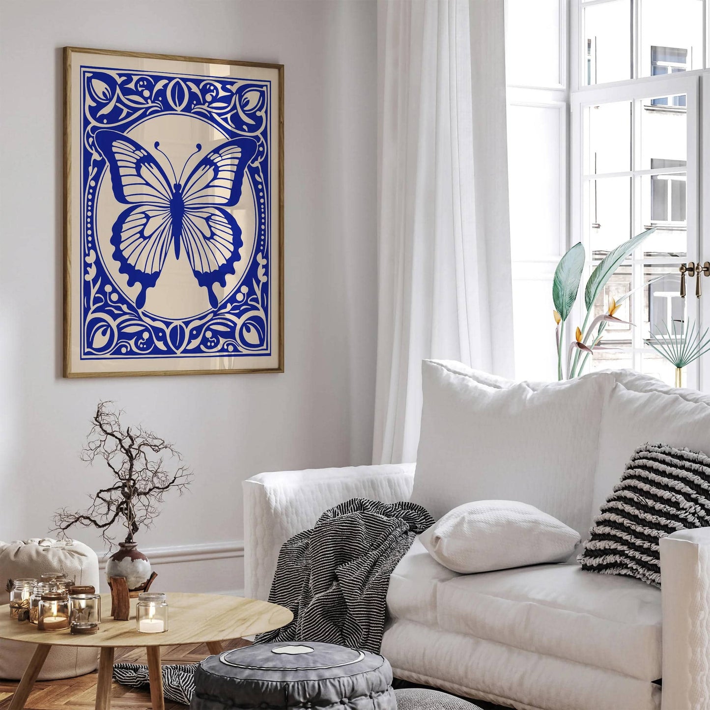 Blue Rococo Butterfly Elegant Art Print