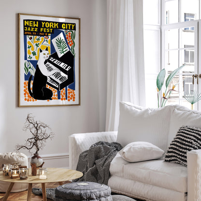 Retro Jazz Cat Poster - NYC Festival Wall Art