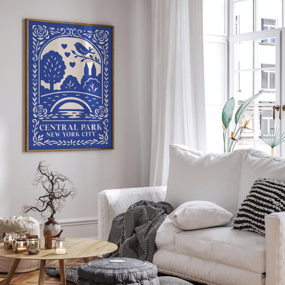 Central Park New York City Poster - Blue Cityscape Wall Art Print