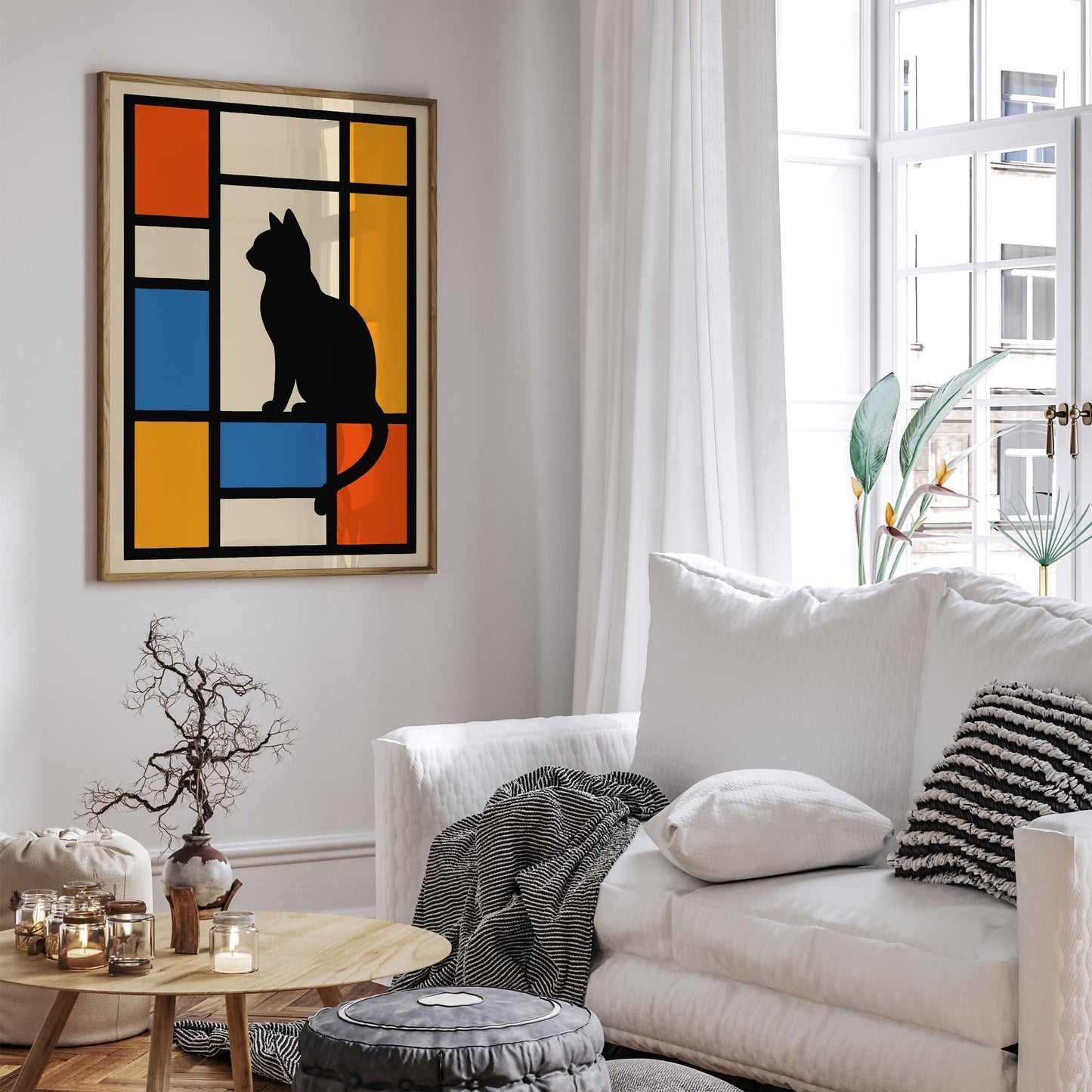 Bauhaus Cat Print Geometric Mondrian Art Print