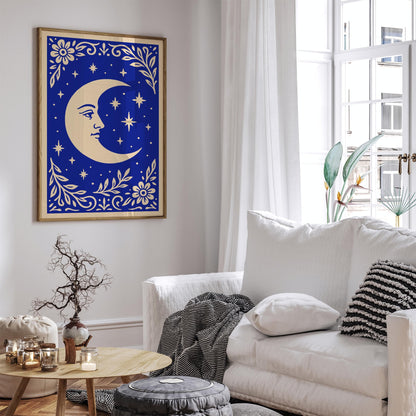 Blue Moon Poster - Rococo Floral Bedroom Wall Art