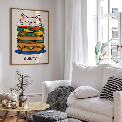 Guilty - Funny Cat Hamburger Art Print