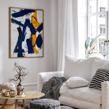 Navy Blue and Yellow Abstract Painting Print