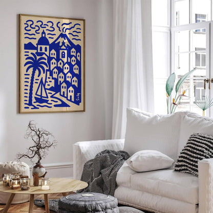 Sicily Cityscape Landscape Blue Poster