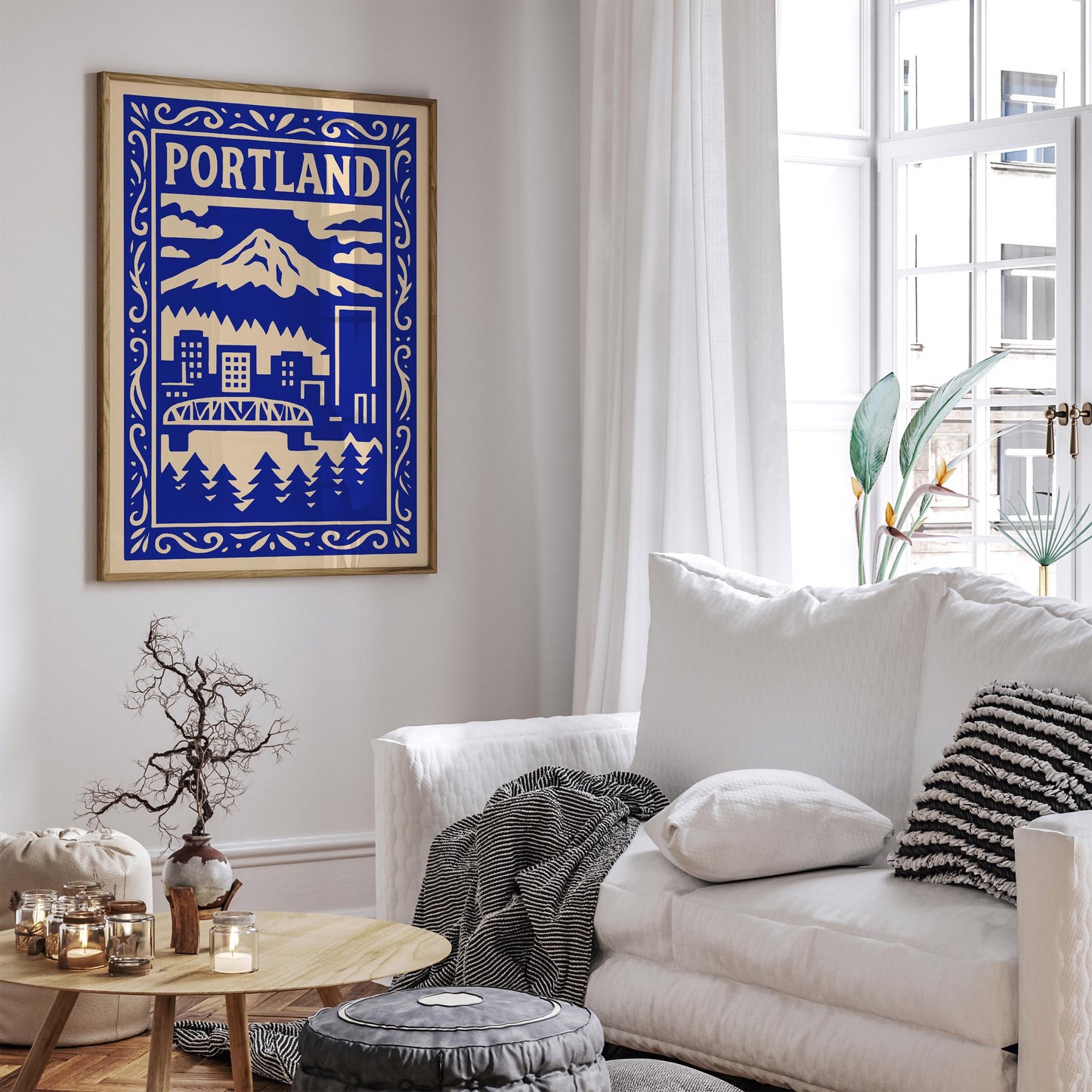 Portland Blue Cityscape Travel Poster