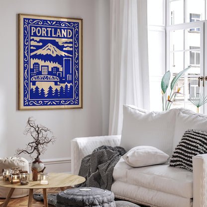 Portland Blue Cityscape Travel Poster