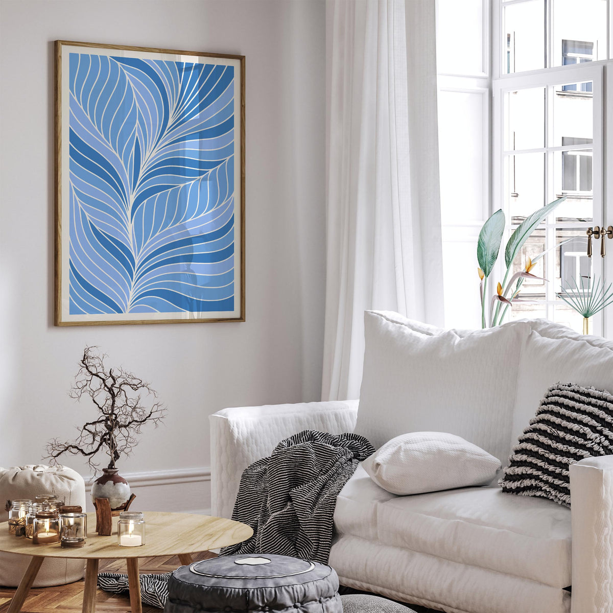 Blue Abstract Leaf Art Poster