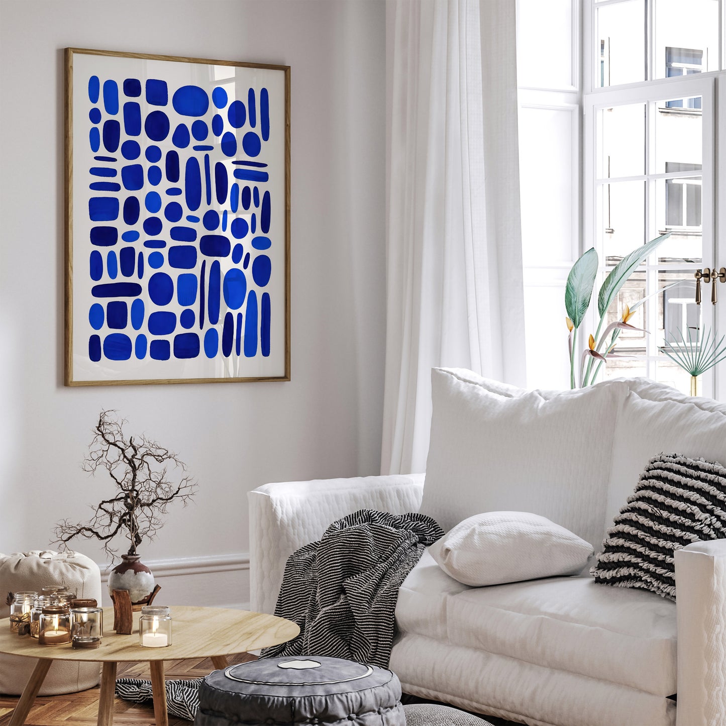 Indigo Blue Mid Century Abstract Art Print