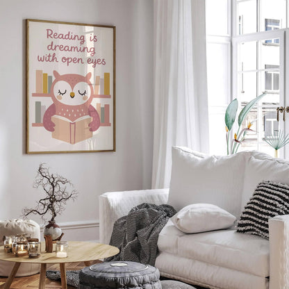 Reading is Dreaming Poster - Reading Owl Print