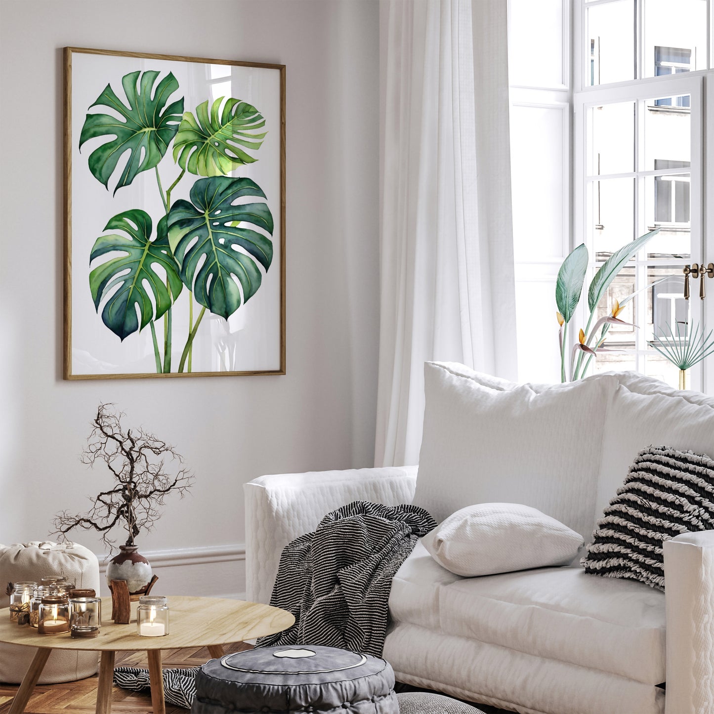 Monstera Leaves Watercolor Style Print