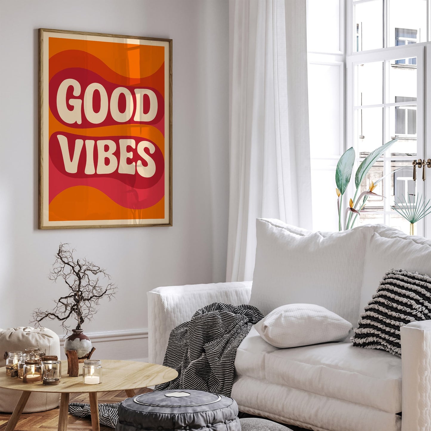 Good Vibes Quote Poster - 70s Style Waves Print