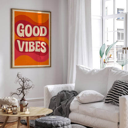 Good Vibes Quote Poster - 70s Style Waves Print