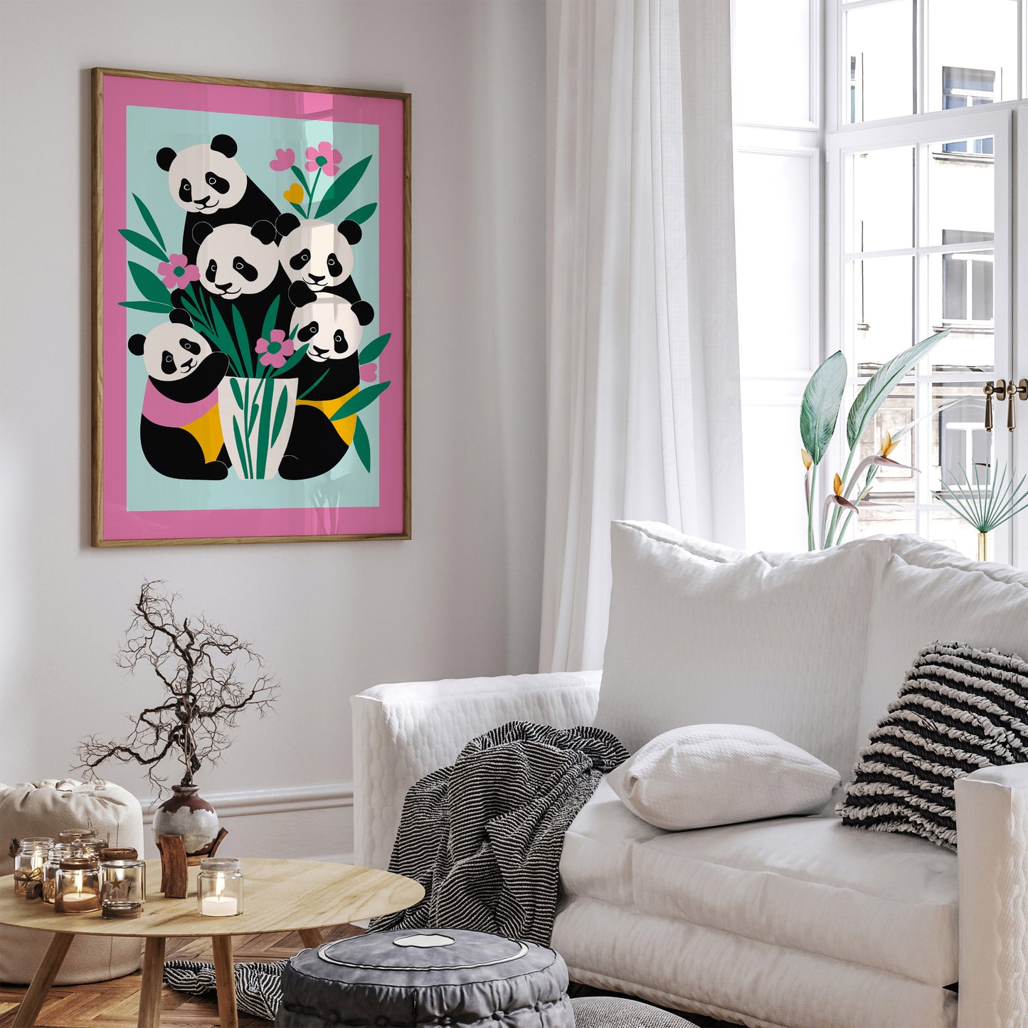 Cute Panda Family Kids Room Art Print