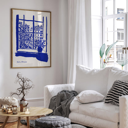 Paris France Blue Sketch Art Print