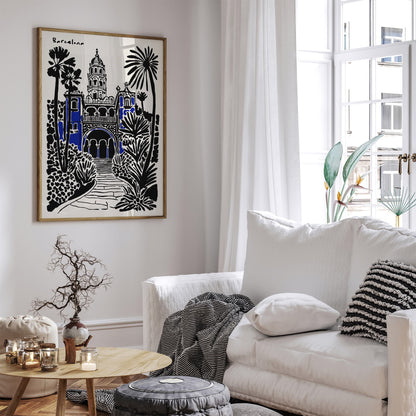 Barcelona Poster - Black Ink Spain Travel Wall Art
