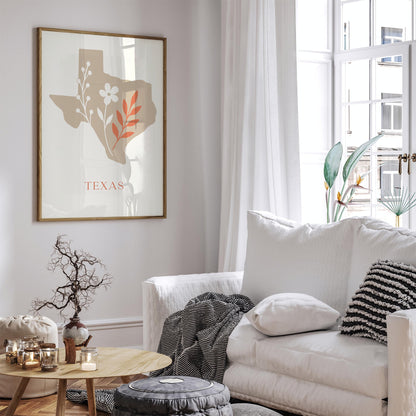 Minimalist Texas Map Poster - Modern Travel Wall Art Print
