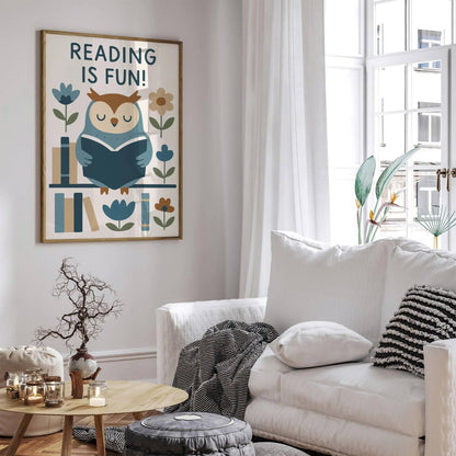 Reading is Fun! Poster - Blue Owl Art Print