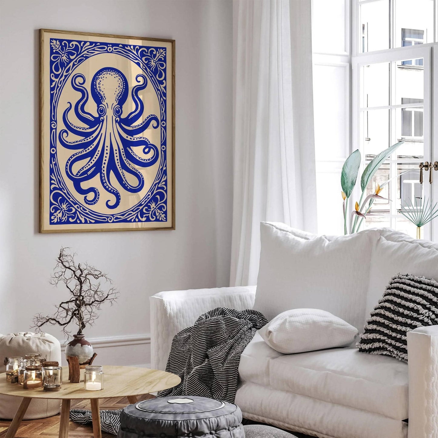 Rococo Revival Blue Octopus Wall Art