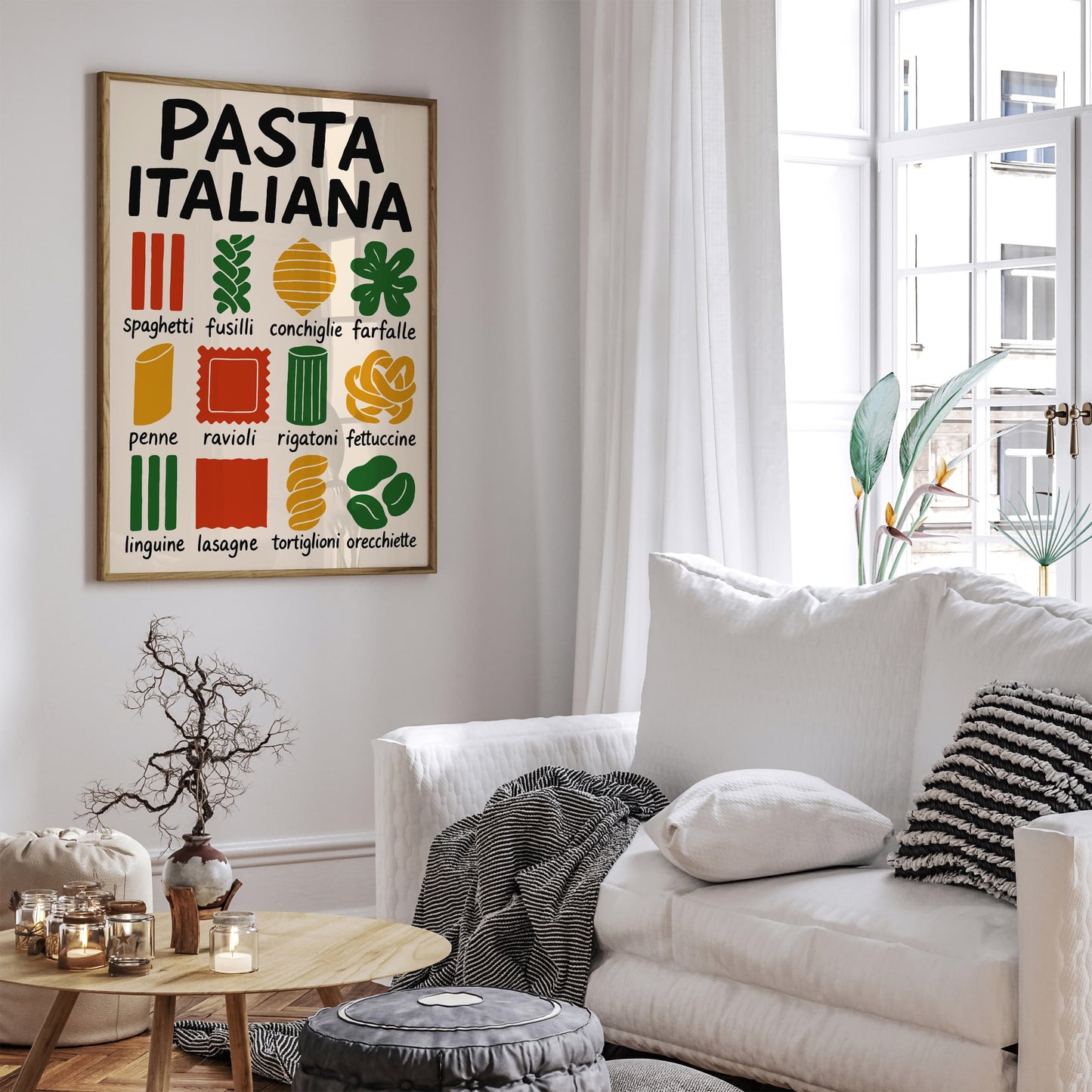 Types of Pasta Shapes Poster - Kitchen Wall Art Print