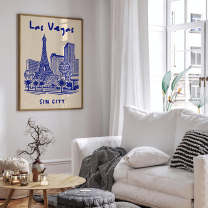Las Vegas Sin City Poster - Blue Cityscape Wall Art Print