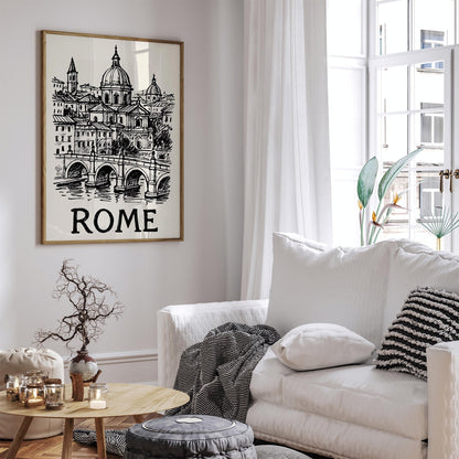 Rome Italy Black Ink Sketch Art Poster