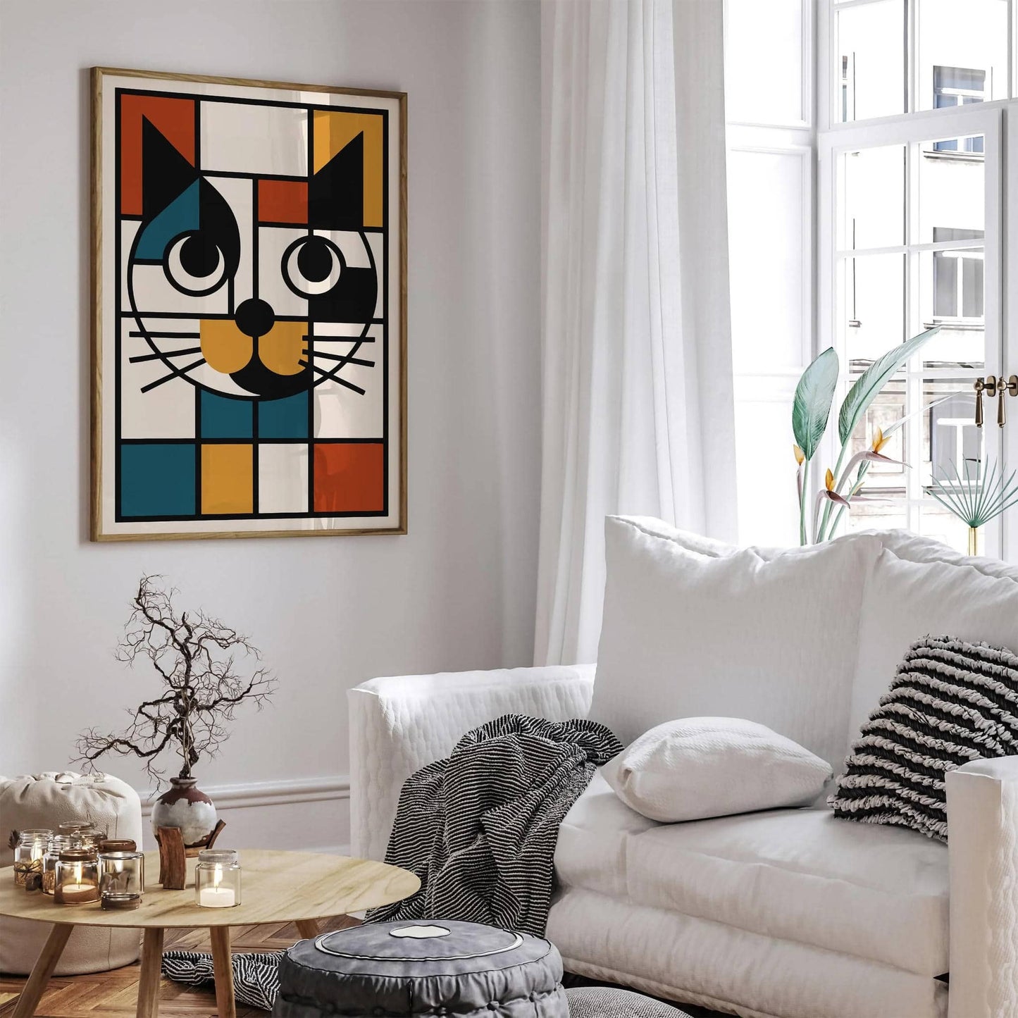 Retro Bauhaus Cat Portrait Art Print