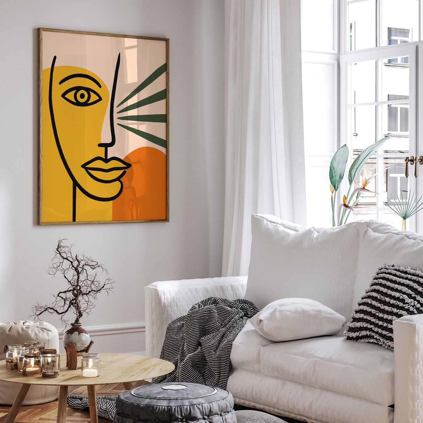 Abstract Boho Face Line Art Poster Print