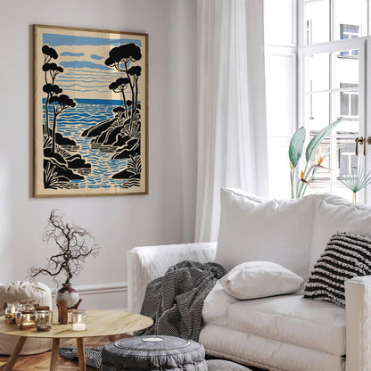 Nautical Landscape Art Print in Black and Blue
