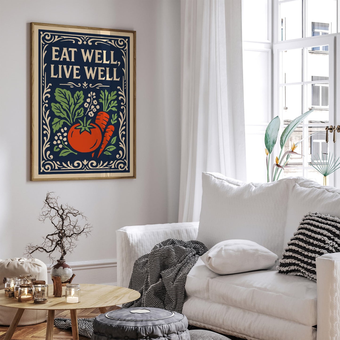 Eat Well, Live Well Poster - Farmhouse Kitchen Wall Art Print