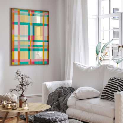 Colorful Geometric Plaid Pattern Art Print – Modern Abstract Wall Decor