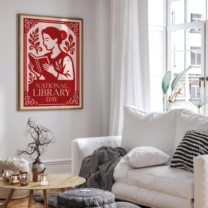 National Library Day Poster - Reading Woman Wall Art