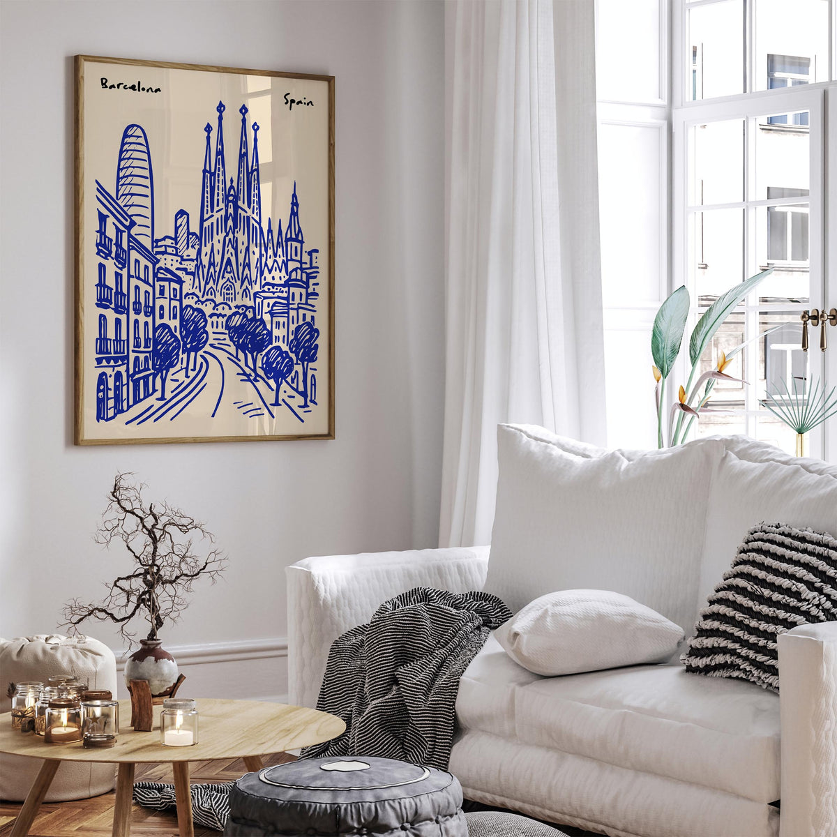 Barcelona Spain Blue Cityscape Travel Poster