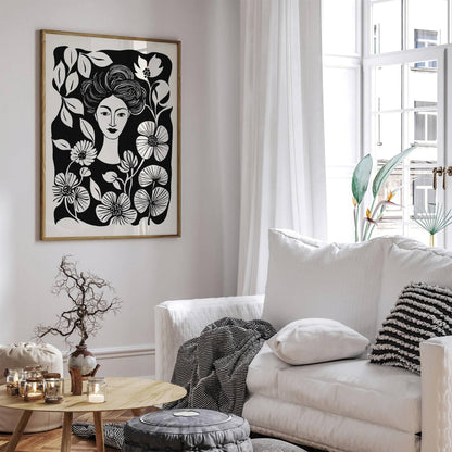 Plant Lady Portrait Black Ink Art Print