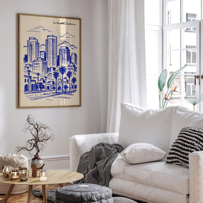 Los Angeles California Poster - Blue Cityscape Wall Art Print