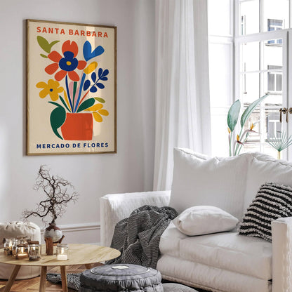 Santa Barbara Flower Market Poster – Colorful Spanish Wall Art