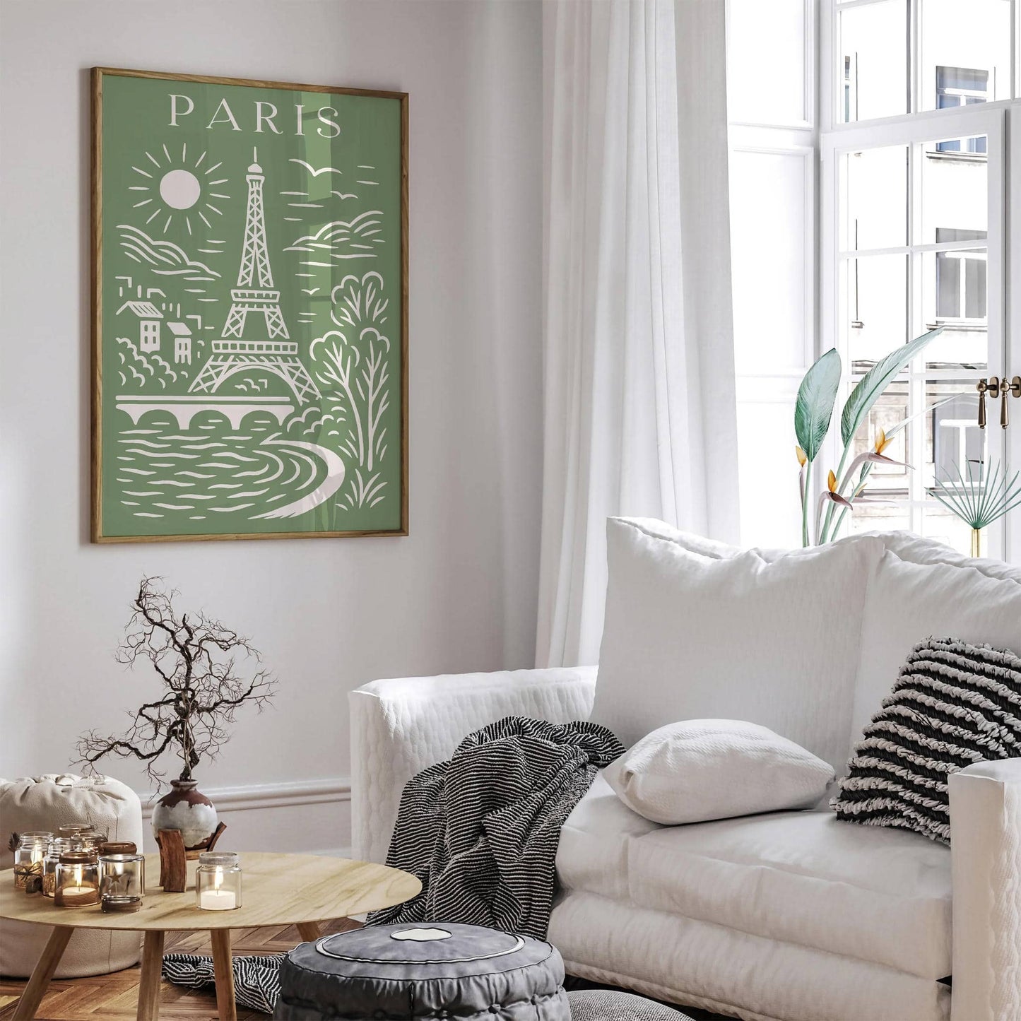 Paris Cityscape in Pistachio Green Tones Poster