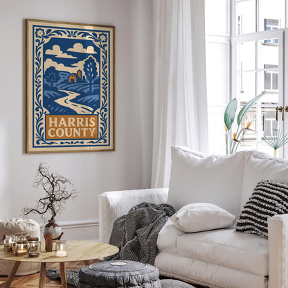 Harris County Texas Blue Travel Poster