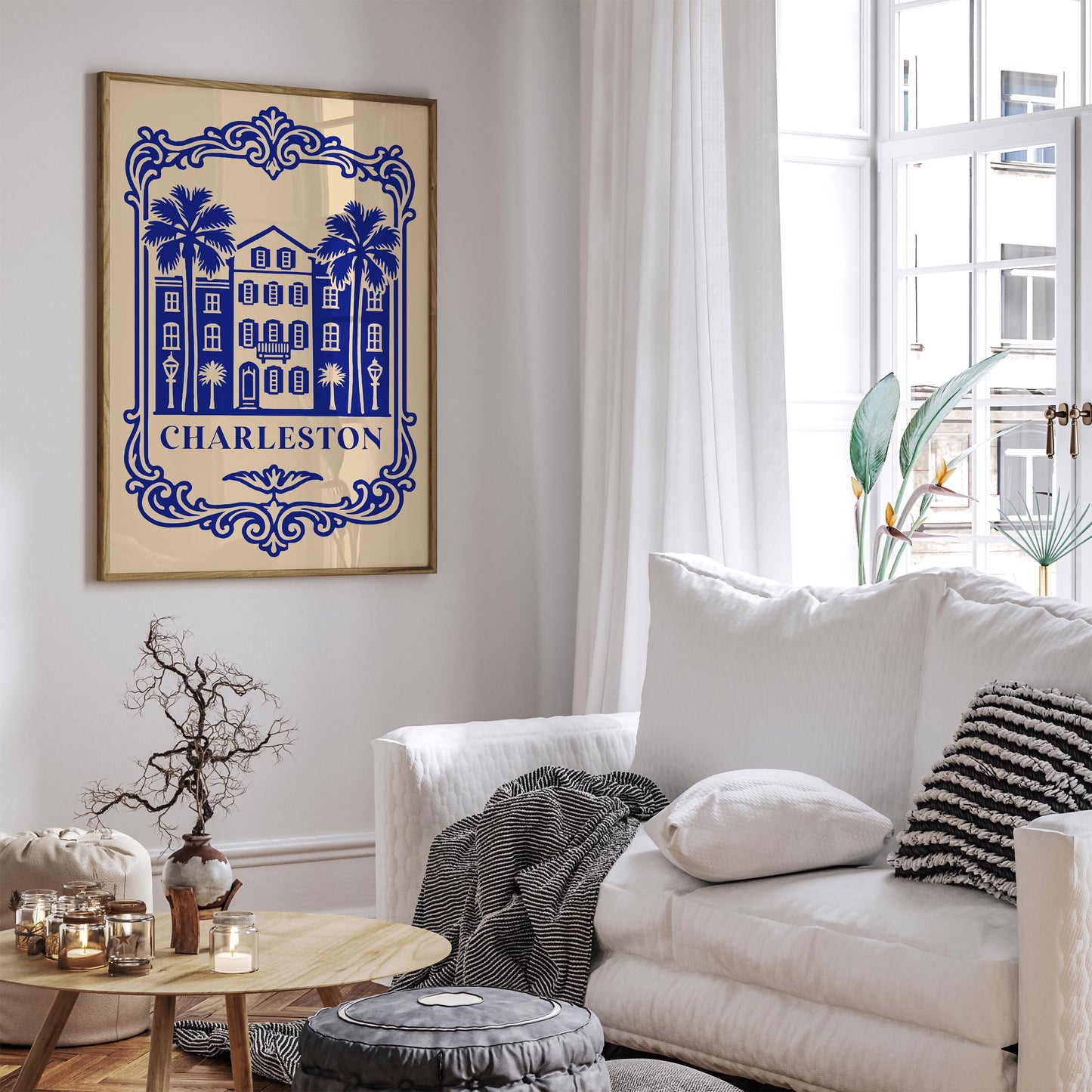 Charleston Blue Cityscape Poster – Vintage Travel Art